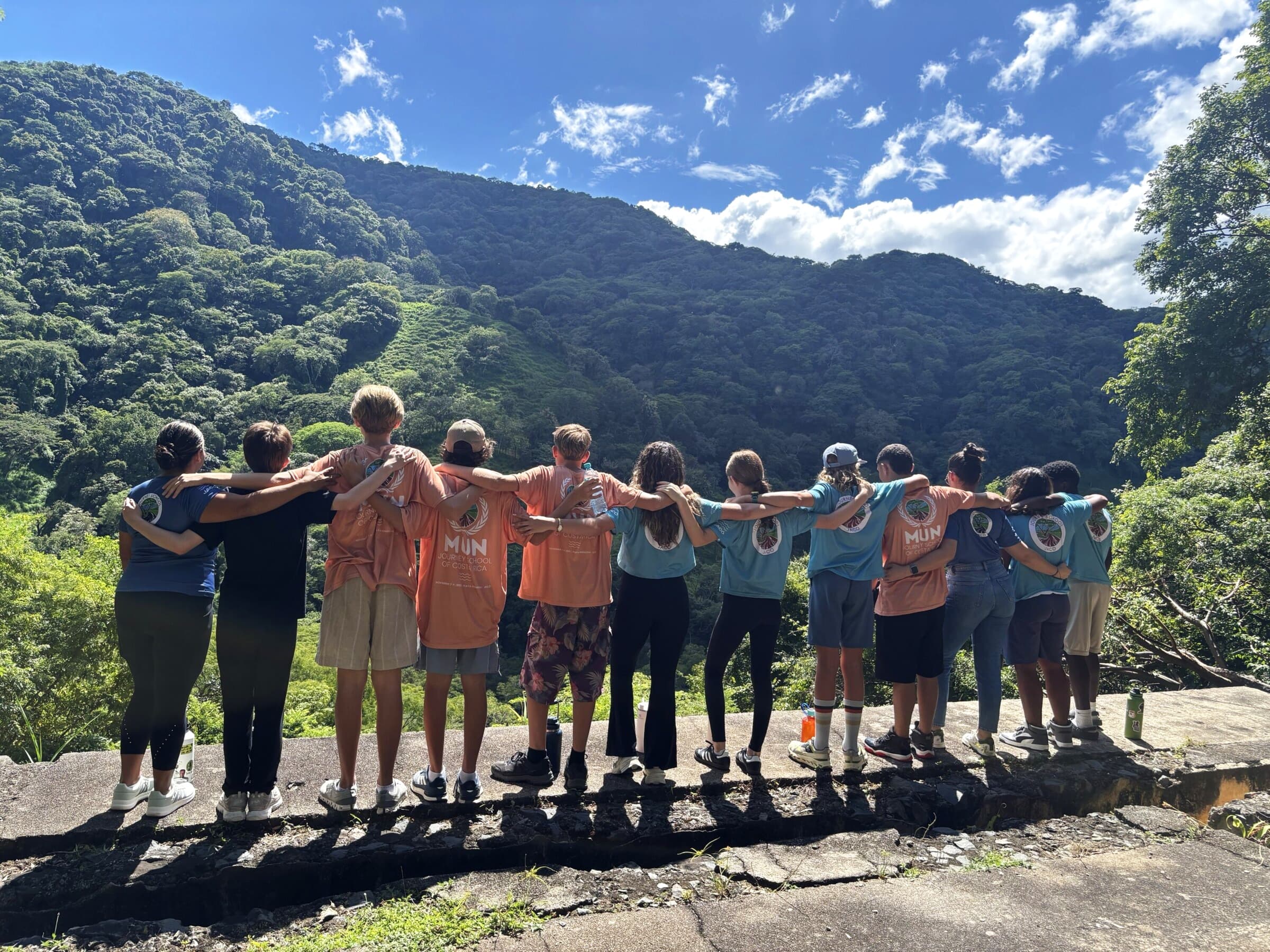 Students looking toward the mountains